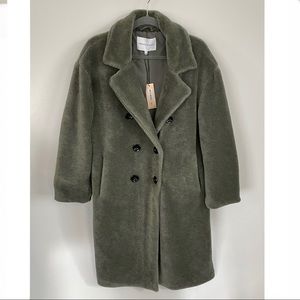 REBECCA MINKOFF Teddy Bear Sherpa Coat 100% Wool Green Large